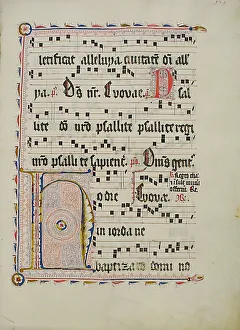Blatt des Manuskripts mit Anfangsbuchstabe H aus einem Antifonsbuch deutscher Sprache zweite Hälfte des 15. Jahrhunderts