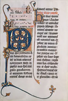 Blatt eines Manuskripts mit dem Anfangsbuchstaben M aus einem Messbuch um die Jahr 1290. Schöpfer unbekannt