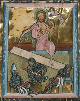 Blatt eines Handschriften mit der Auferstehung aus einem Psalterbuch deutscher Sprache mittelalterlich 13. Jahrhundert