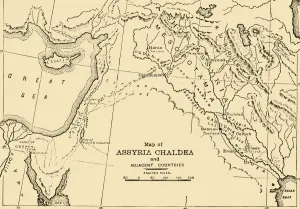 Drucke von Karte von Assyrien, Chaldaea und benachbarten Ländern, 1890. Assyrien war ein mesopotamisches Königreich vom 25. Jahrhundert v. Chr. bis 612 v. Chr.-609 v. Chr Mesopotamien Drucke: Karte von Assyrien, Chaldea und benachbarten Ländern, 1890. Ersteller: Unbekannt.