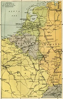 World War I Maps Drucke: Map of the Belgian Frontier with Forts, 1919. Creator: Unknown