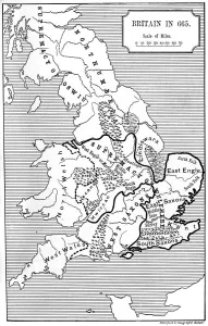 Historical Maps Of England Drucke: Map of Britain in 665, (1892)