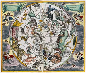 Drucke von Karte des Himmels im südlichen Hemisphärchen, 1660-1661 Andreas Cellarius Drucke: Karte des Himmels im südlichen Hemisphärchen, 1660-1661. Künstler: Andreas Cellarius