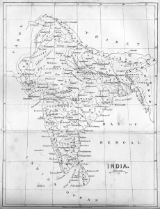 Drucke von Karte Indiens aus dem Jahr 1847. Zeichnung aus 'The History of China und Indien' von Miss Corner,(Dean und Co.,London) Karte Drucke: Karte Indiens, 1847