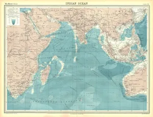 Drucke von Karte des Indischen Ozeans. Karte mit dem indischen Subkontinent, Ostafrika und der arabischen Halbinsel sowie Südostasien und Westaustralien. Blatt 54 aus 'The Times Atlas Karte Drucke: Karte des Indischen Ozeans
