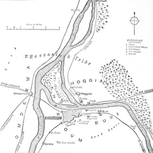 Victorian Era Cartography Drucke: Map of Khartoum and Vicinity, c1885