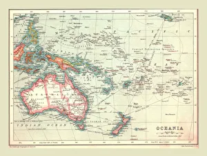 Drucke von Karte von Ozeanien (mit Australien und Neuseeland), Ostindische Inselnarchipelage; aus 'The Century Atlas der Welt' von John Walker and Co., Ltd., London 1902 Karte Drucke: Karte von Ozeanien, 1902. Schöpfer unbekannt