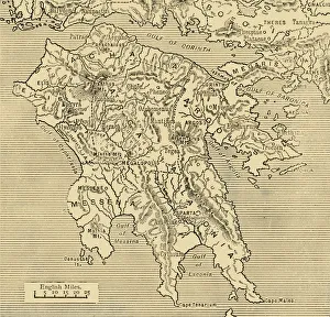 Ancient Greece Maps Drucke: Map of the Peloponnesus, 1890. Creator: Unknown