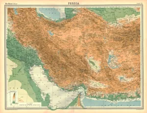 Drucke von Karte des Persischen Reiches Karte von dem heutigen Iran mit der Persischen Golfkueste Platte 53 aus The Times-Atlas Karte Drucke: Karte des Vorderen Orientes