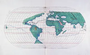 Spanish Exploration History Drucke: Map plotting Magellan's route, 1536