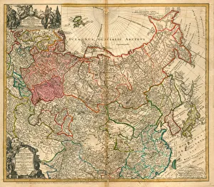 Historical Maps Of Russia Drucke: Map of Russia (From: Imperii Russici et Tartariae universae tam majoris et Asiaticae quam minoris et Artist: Homann)