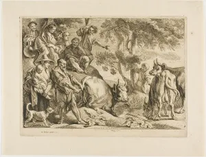 Jacob Jordaens Artwork Drucke: The Master Pulls the Cow Out of the Ditch by its Tail, 1652. Creator: Jacob Jordaens