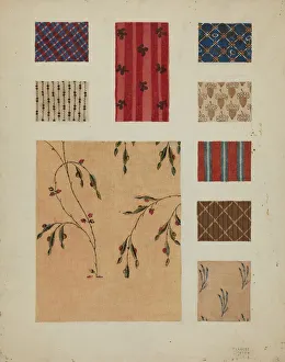 Gerahmter Druck : Materialien aus dem Patchwork-Bettbehang um ca. 1936 von der Künstlerin Frances Lichten Gerahmter Druck : Materialien aus dem Patchwork-Bettbehang um ca. 1936 von der Künstlerin Frances Lichten