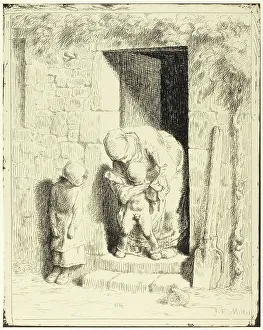 Jean Francois Millet Artwork Drucke: The Maternal Precaution, 1860, published 1921. Creator: Jean Francois Millet