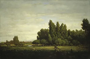 Ein Grünland mit Bäumen umgeben, um ca. 1845 von Theodor Rousseau geschaffen wurde