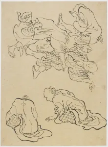 Männer tanzen und lose Figuren aus dem späten 18.-früh 19. Jahrhundert von Künstler Hokusai