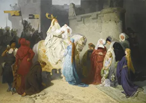 Merlin präsentiert den zukünftigen König Artur, 1873. Künstler: Lauffer, Emil Johann (1837-1909)