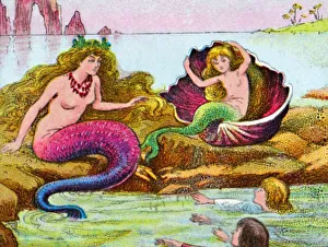 Coloured Lantern Slides Drucke: The mermaids, c1905
