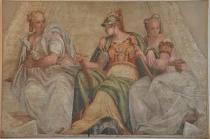 Minerva Roman Goddess Drucke: Minerva between Geometry and Arithmetics, 1551