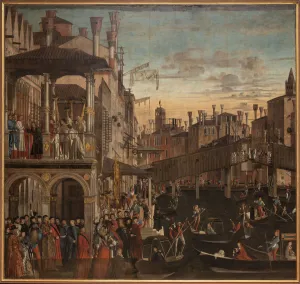 Brücke Drucke: Wunder der Heiligen Kreuz am Ponte di Rialto um 1496