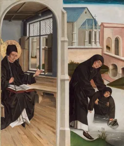 Oil On Oak Panel Paintings Drucke: A Miracle of Saint Benedict, c. 1480. Creator: Unknown