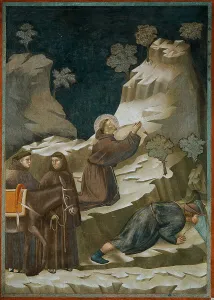 Giotto Di Bondone Masterpiece Drucke: Miracle of the Spring (from Legend of Saint Francis)