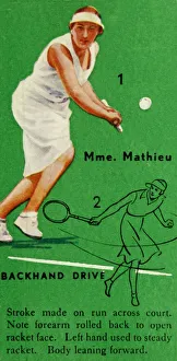 Famous Female Tennis Players Drucke: Mme. Mathieu - Backhand Drive, c1935. Creator: Unknown