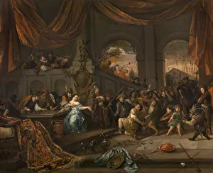 Holland Fine Art Drucke: The Mocking of Samson, ca 1675. Creator: Steen, Jan Havicksz (1626-1679)