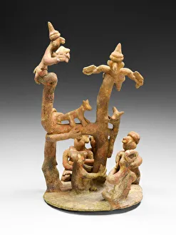 Ancient Mexican Sculpture Drucke: Model of a Tree-Climbing Ritual, A. D. 100 / 800. Creator: Unknown