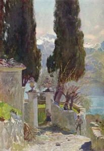 Snowcapped Mountain Landscape Drucke: The Monastery Gateway, c19th century. Artist: Joseph Walter West