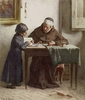 Mönch instruiert einen Jungen im schwarzen Habit, 1846. Künstler: Otto Brandt