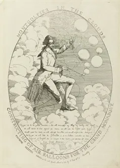 Montgolfier Brothers Drucke: Montgolfier in the clouds. Constructing of air balloons, 1784