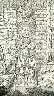 Mesoamerican Artifacts Drucke: Monument at Copan, 1849. Creator: Unknown