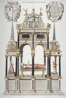 Drucke von Denkmal des Wilhelm Herbert von Pembroke (Earl), im alten St Paul's-Kathedrale der Stadt London aus dem Jahr 1656. Grab des Earls von Pembroke und seiner Frau Anna Parr Stadt London Drucke: Denkmal des Wilhelm Herberd Graf von Pembroke im alten St