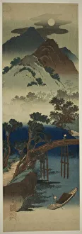 Vollmond über Berglandschaft in Japan um ca. 1835 von Ikeda Eisen