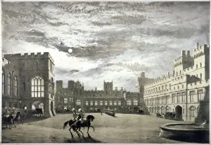 British Medieval Castles Drucke: Moonlit view of the Upper Ward of Windsor Castle, Berkshire, c1844