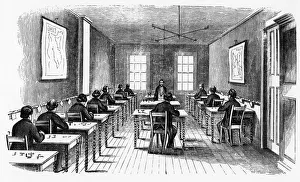 Drucke von Telegrafiebüro der Morse-Übertragungsräume in Cincinnati im Bundesstaat Ohio und den Vereinigten Staaten von Amerika aus dem Jahr 1859. Aus 'The Telegraph Manual', TP Shaffner (New York 1859) Cincinnati Drucke: Rumore-Telegrafieinrichtung in Cincinnati (Ohio), Vereinigte Staaten von Amerika, 1859