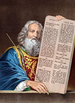 Moses Ten Commandments Drucke: Moses with the Ten Commandments, mid 19th century
