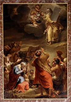 Old Testament Bible Scenes Drucke: Moses descends from Mount Siniai with the Ten Commandments