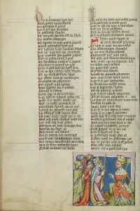 Biblical Scene Depiction Drucke: Moses and the Elders before Pharaoh; Weltchronik, about 1400-1410. Creator: Unknown