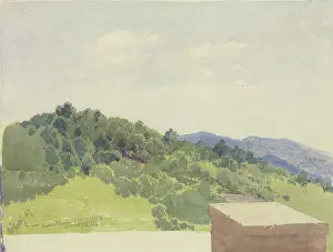 Staedel Museum Artworks Drucke: Mountain landscape, viewed from a castle complex, 1847. Creator: Carl Theodor Reiffenstein