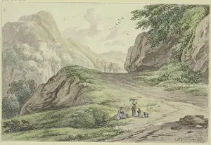 Watercolour On Paper Artwork Drucke: Mountain path with staffage, (1689?). Creator: Unknown