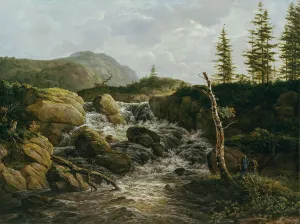 Norwegian Waterfalls Drucke: Mountainous Landscape with a Waterfall