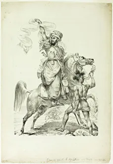 French Heritage Art Images Drucke: Mounted Mameluke Chieftain Calling for Aid, 1817. Creator: Antoine-Jean Gros