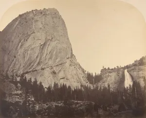 California Mountain Scenery Drucke: Mt. Broderick and Nevada Fall. Fall = 700 ft. 1861, Yosemite