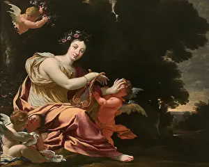 Drucke von Die Muse Erato, 1640er Jahre. Im Bestand des Szepmuveszeti Muzeums in Budapest gefunden Michel Dorigny Drucke: Die Muse Erato, 1640er Jahre. Schöpfer: Dorigny, Michel (1616-1665)