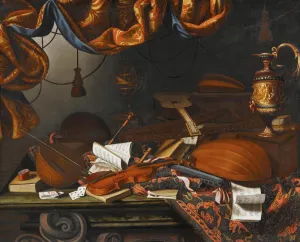 Fine Art Oil On Canvas Prints Drucke: Musical instruments. Creator: Bettera, Bartolomeo (1639-c. 1688)