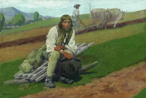 Agricultural Labourer Paintings Drucke: On Native Soil, 1908. Creator: Jozef Hanula