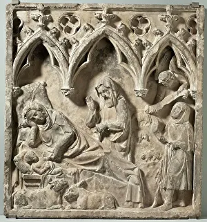 Medieval Nativity Scene Drucke: The Nativity, 14th century. Creator: Unknown