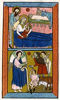 Annunciation To The Shepherds Drucke: The Nativity and the Annunciation to the Shepherds, early 13th century